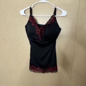 Rhonda Shear Black and Red Lace Trim Camisole Size XL